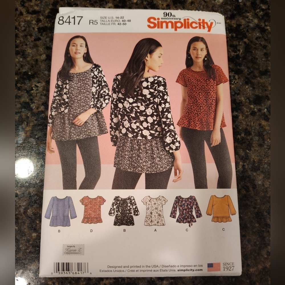 Simplicity 8417 Women's Casual Peplum Tunic Top Sewing Pattern Sz 14-22  Uncut